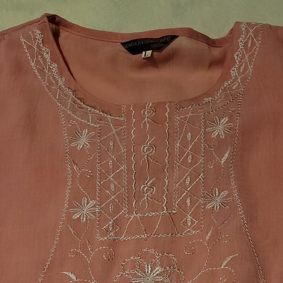 Lined Salmon Pink Tunic - Size L - Preloved - Picture 1 of 4
